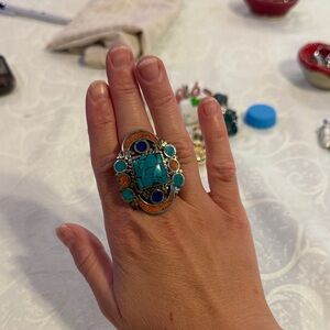 Turquoise and Orange Statement Ring